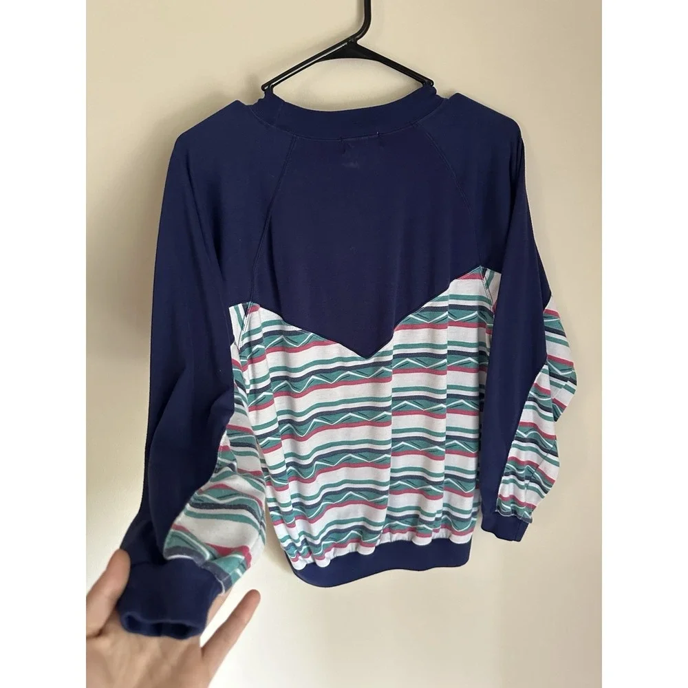 Vintage Gina Peters Navy Blue Southwestern Striped Fish Graphic Sweatshirt Men M
